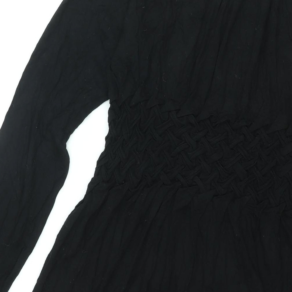 My Tribe Womens Black Viscose Shift Size L Round Neck Pullover - Rouched Detail