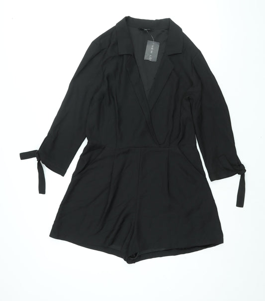 New Look Womens Black Polyester Playsuit One-Piece Size 12 Zip - Tie Detail