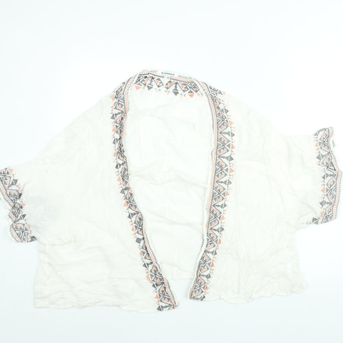 Glamorous Womens White Cotton Kimono Blouse Size XS V-Neck - Embroidered