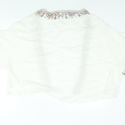 Glamorous Womens White Cotton Kimono Blouse Size XS V-Neck - Embroidered