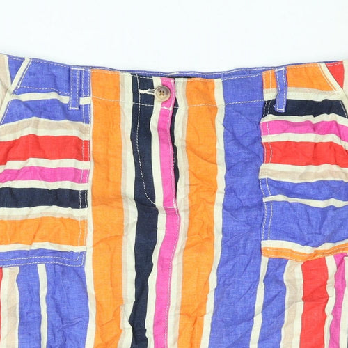 NEXT Womens Multicoloured Striped Linen Skater Skirt Size 14 Zip