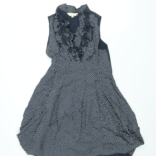 Alice Collins Womens Blue Polka Dot Cotton Shift Size 16 V-Neck Pullover - Frill