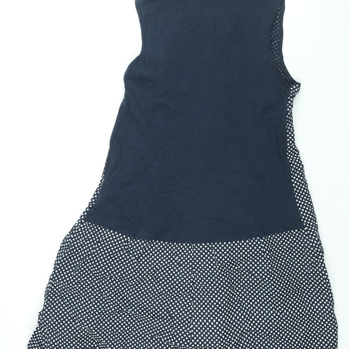 Alice Collins Womens Blue Polka Dot Cotton Shift Size 16 V-Neck Pullover - Frill