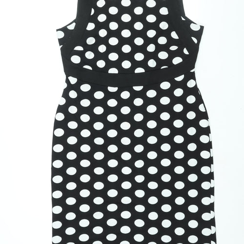 Laura Ashley Womens Black Polka Dot Polyester Shift Size 16 Boat Neck Zip