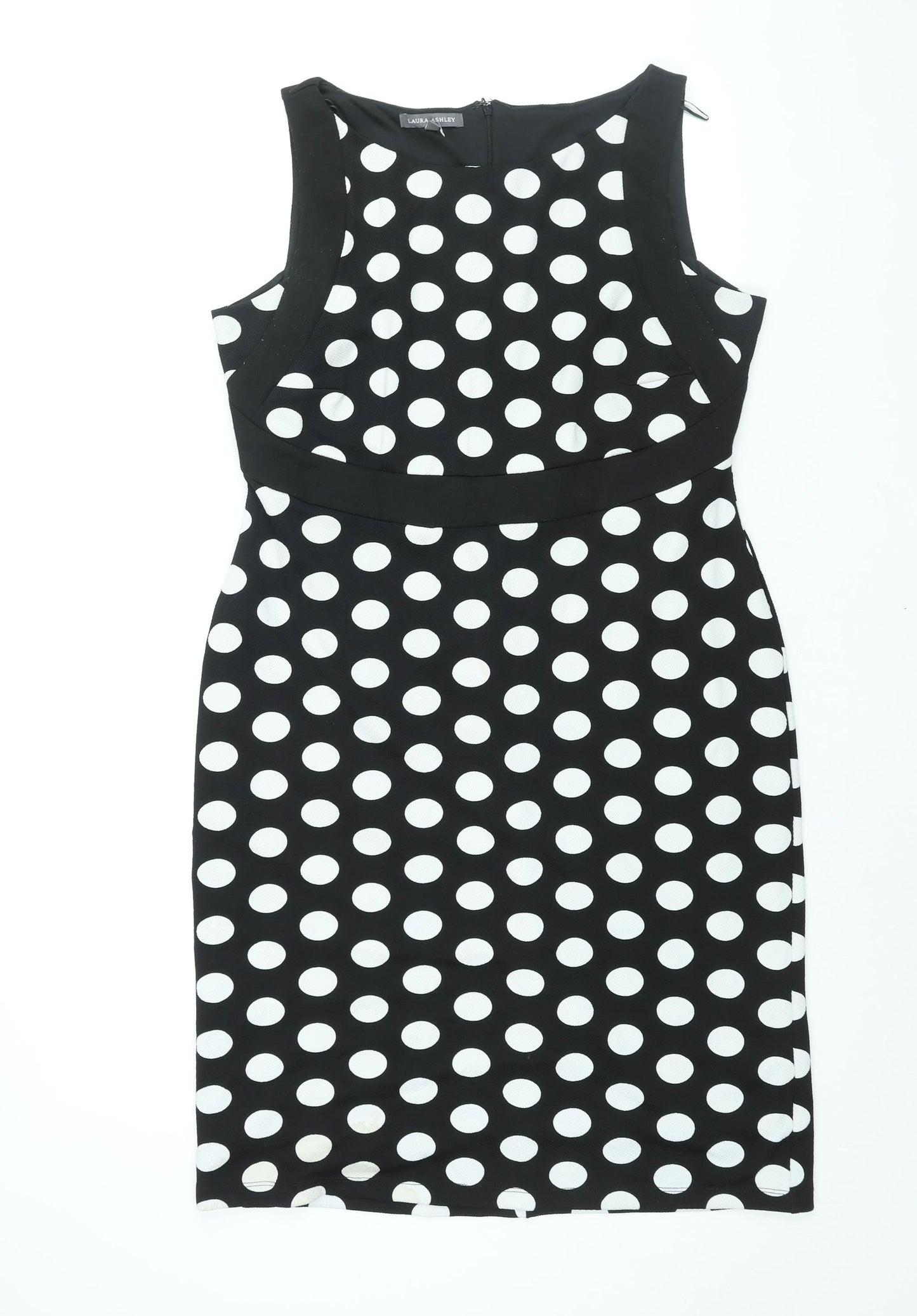 Laura Ashley Womens Black Polka Dot Polyester Shift Size 16 Boat Neck Zip