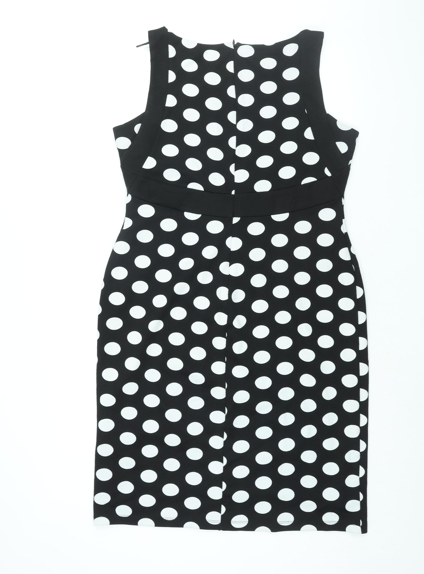 Laura Ashley Womens Black Polka Dot Polyester Shift Size 16 Boat Neck Zip