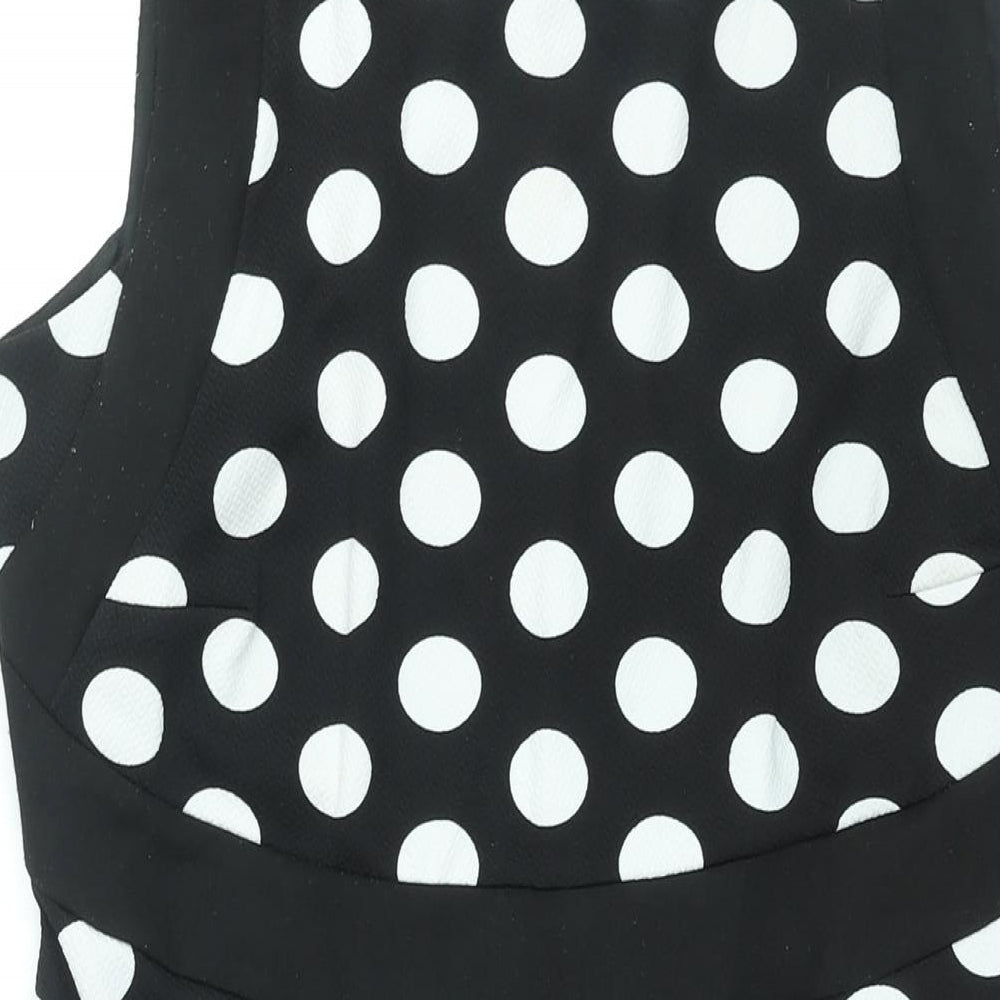 Laura Ashley Womens Black Polka Dot Polyester Shift Size 16 Boat Neck Zip