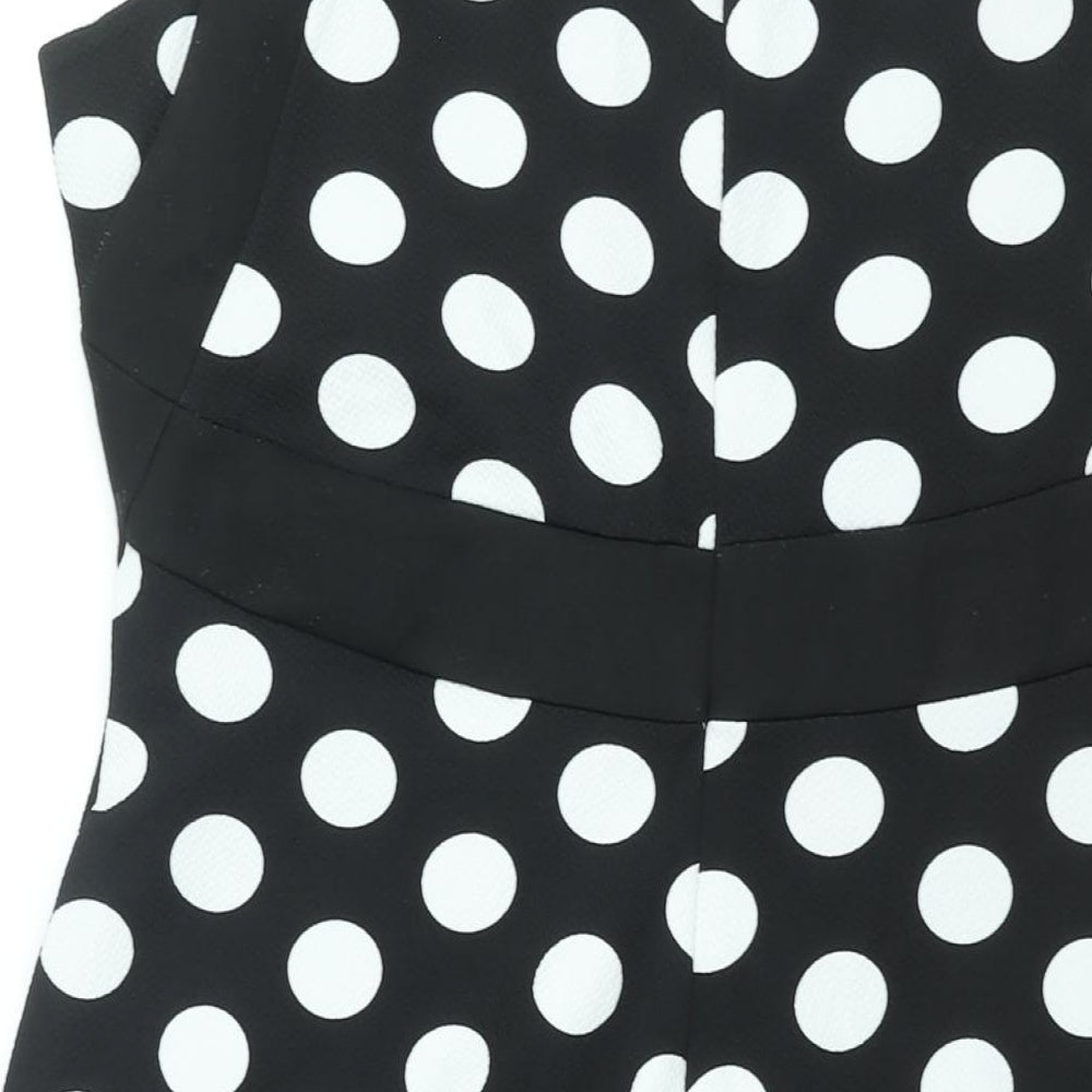 Laura Ashley Womens Black Polka Dot Polyester Shift Size 16 Boat Neck Zip
