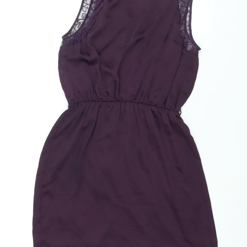 New Look Womens Purple Polyester Shift Size 12 Round Neck Button - Lace Detail