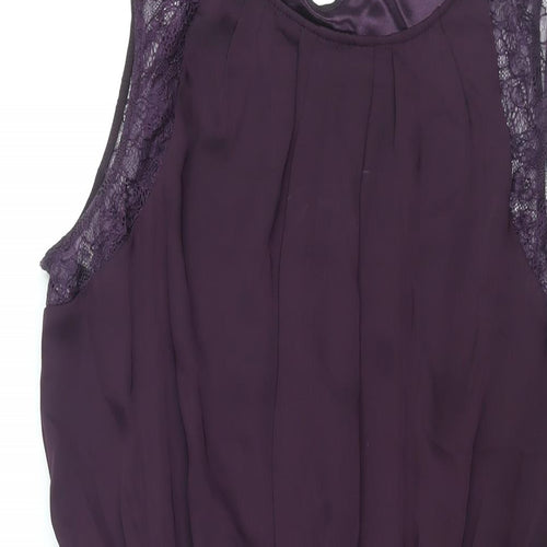 New Look Womens Purple Polyester Shift Size 12 Round Neck Button - Lace Detail