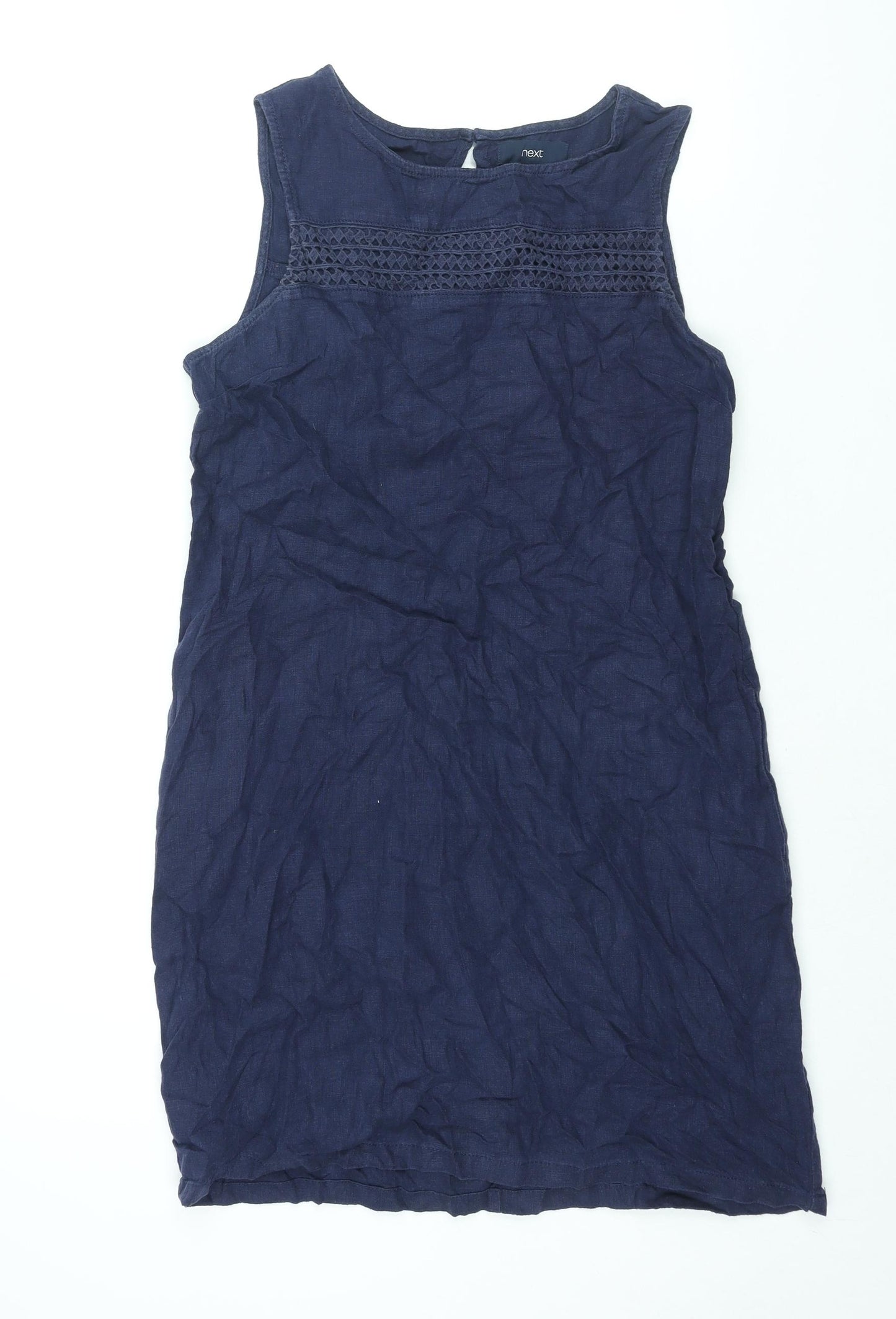 NEXT Womens Blue Linen Shift Size 12 Round Neck Button