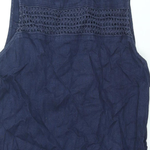 NEXT Womens Blue Linen Shift Size 12 Round Neck Button