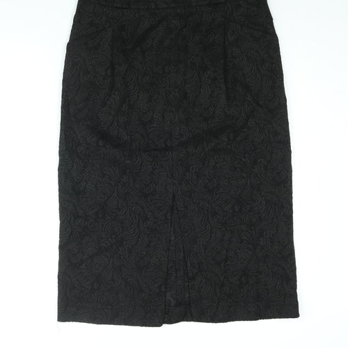 Marks and Spencer Womens Black Geometric Acrylic Straight & Pencil Skirt Size 14 Zip - Front Vent