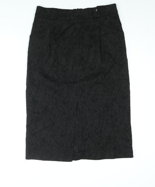 Marks and Spencer Womens Black Geometric Acrylic Straight & Pencil Skirt Size 14 Zip - Front Vent