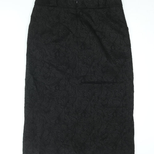 Marks and Spencer Womens Black Geometric Acrylic Straight & Pencil Skirt Size 14 Zip - Front Vent