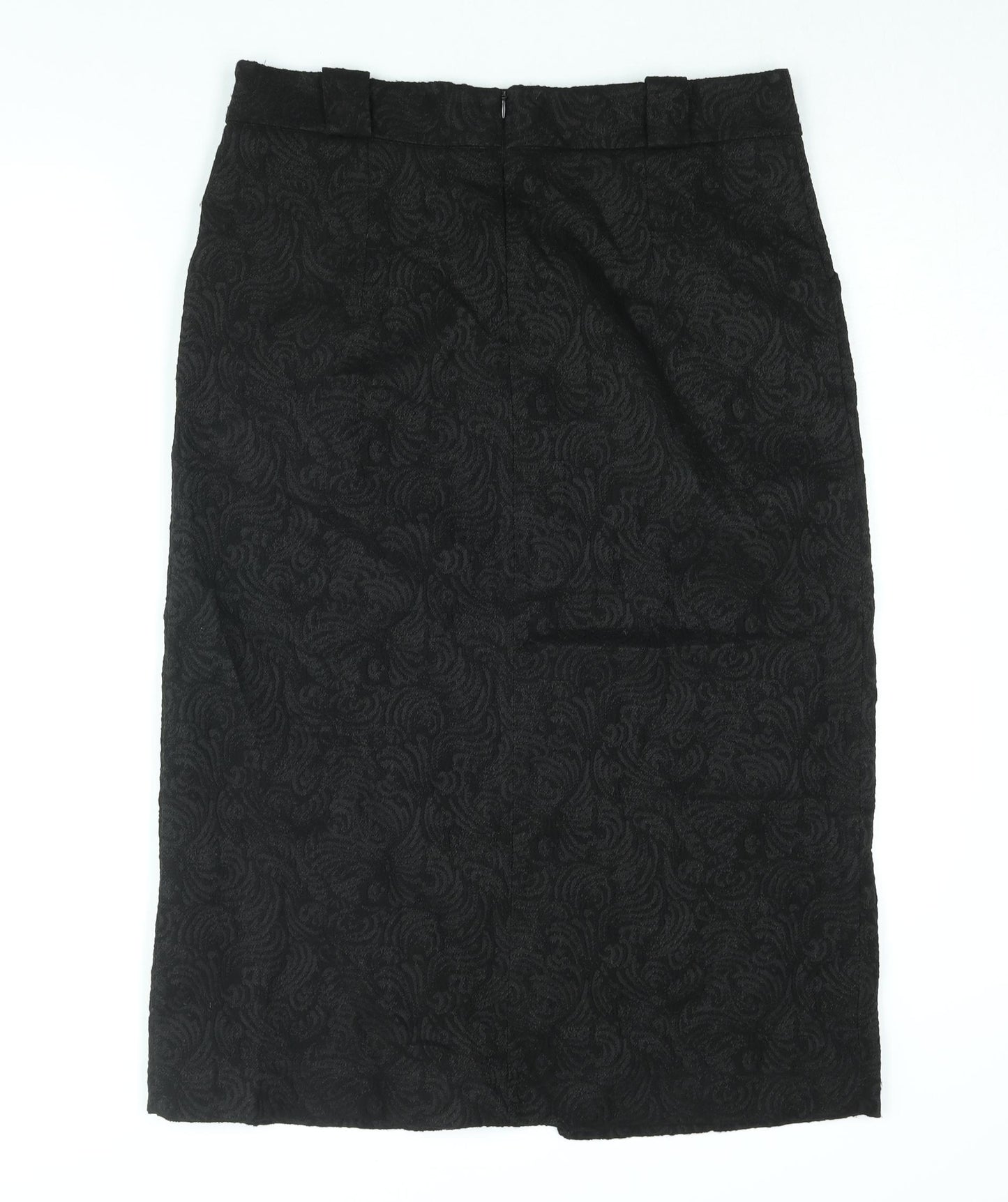 Marks and Spencer Womens Black Geometric Acrylic Straight & Pencil Skirt Size 14 Zip - Front Vent