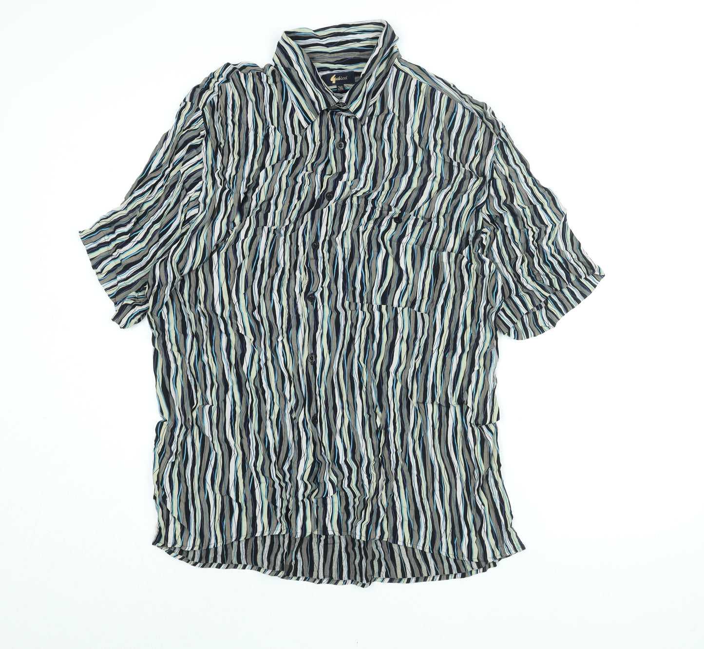 Gabicci Mens Multicoloured Striped Viscose Button-Up Size 2XL Collared Button