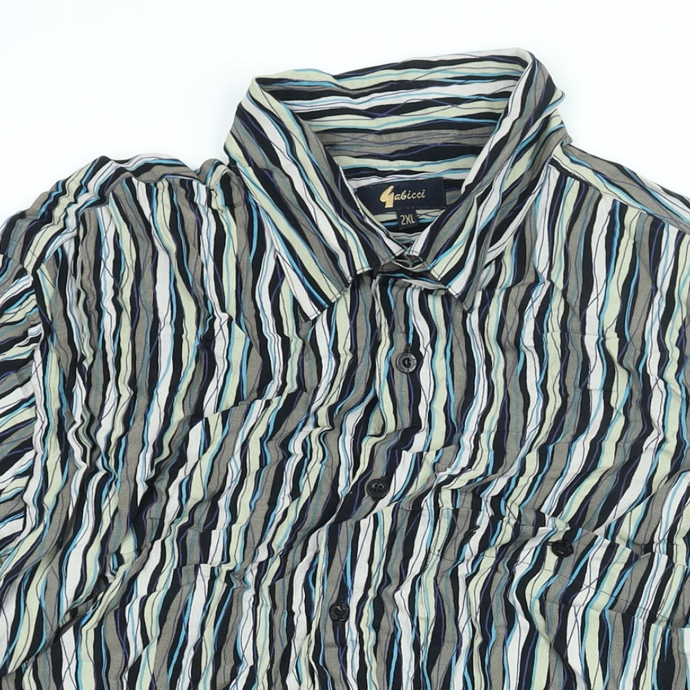 Gabicci Mens Multicoloured Striped Viscose Button-Up Size 2XL Collared Button