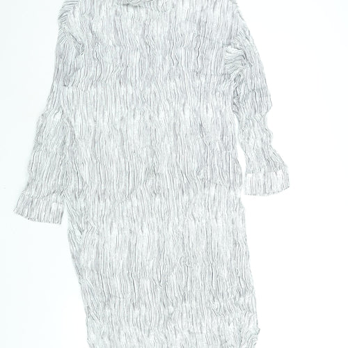 Autograph Womens White Striped Viscose Shift Size 12 Mock Neck Button - Side Slits