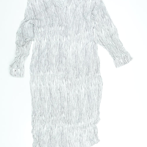 Autograph Womens White Striped Viscose Shift Size 12 Mock Neck Button - Side Slits