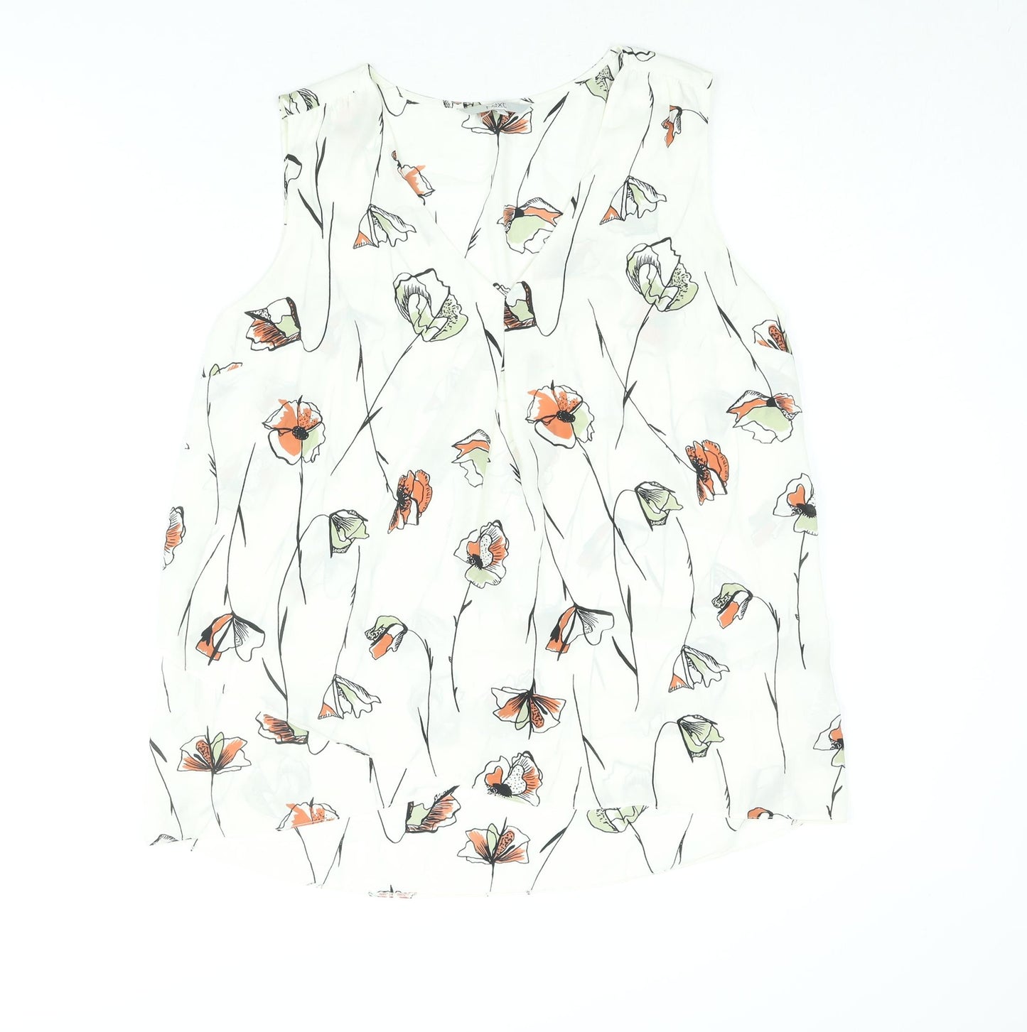 NEXT Womens White Floral Polyester Camisole Blouse Size 16 V-Neck