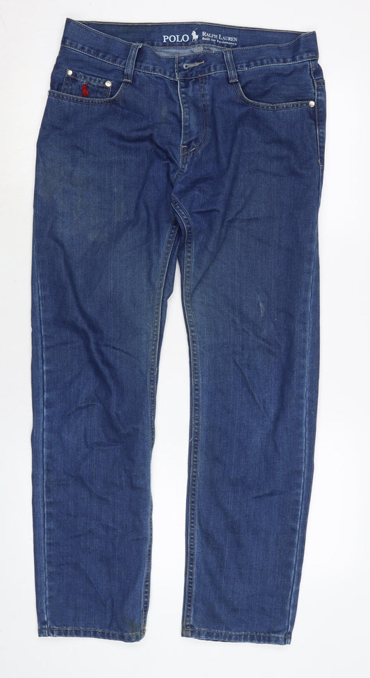 Ralph Lauren Mens Blue Cotton Straight Jeans Size 32 in L30 in Regular Button