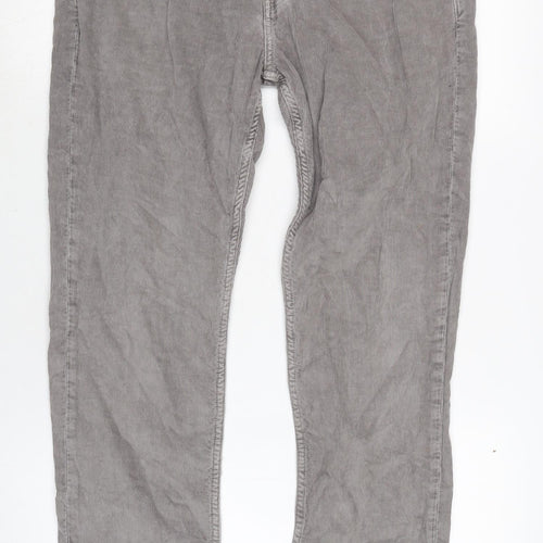 AllSaints Mens Grey Cotton Trousers Size 32 in L33 in Regular Button