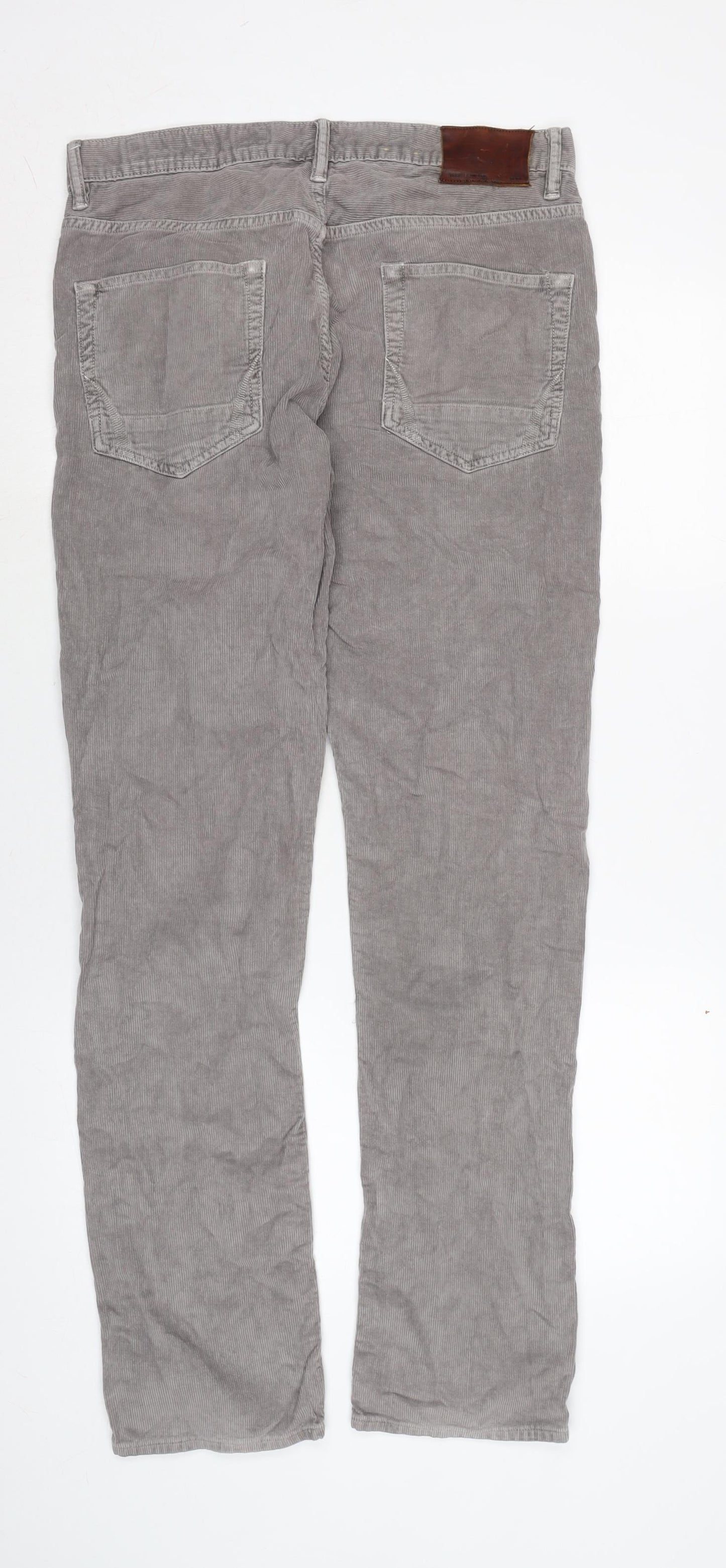 AllSaints Mens Grey Cotton Trousers Size 32 in L33 in Regular Button