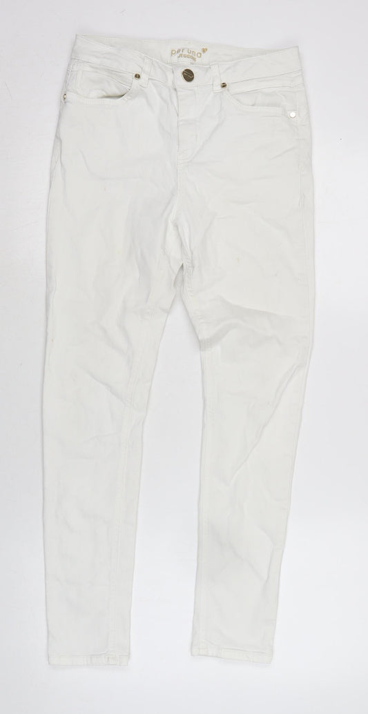 Per Una Womens White Cotton Blend Tapered Jeans Size 12 L26.5 in Regular Zip