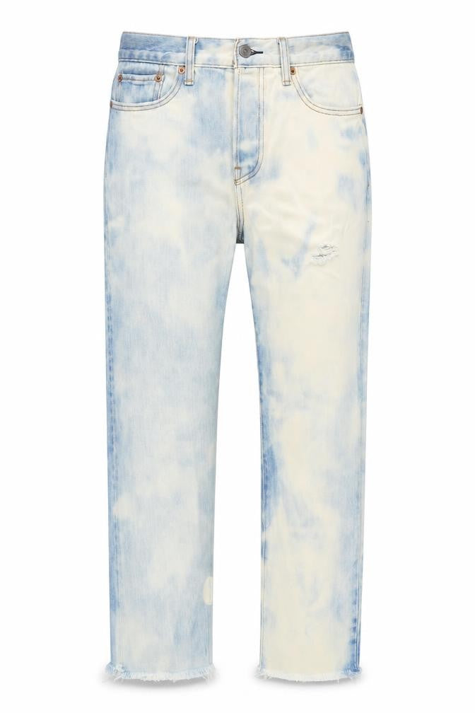 Levis Womens Blue Cotton Blend Straight Jeans Size 28 in L27 in Regular Button - Bleached Raw Hem