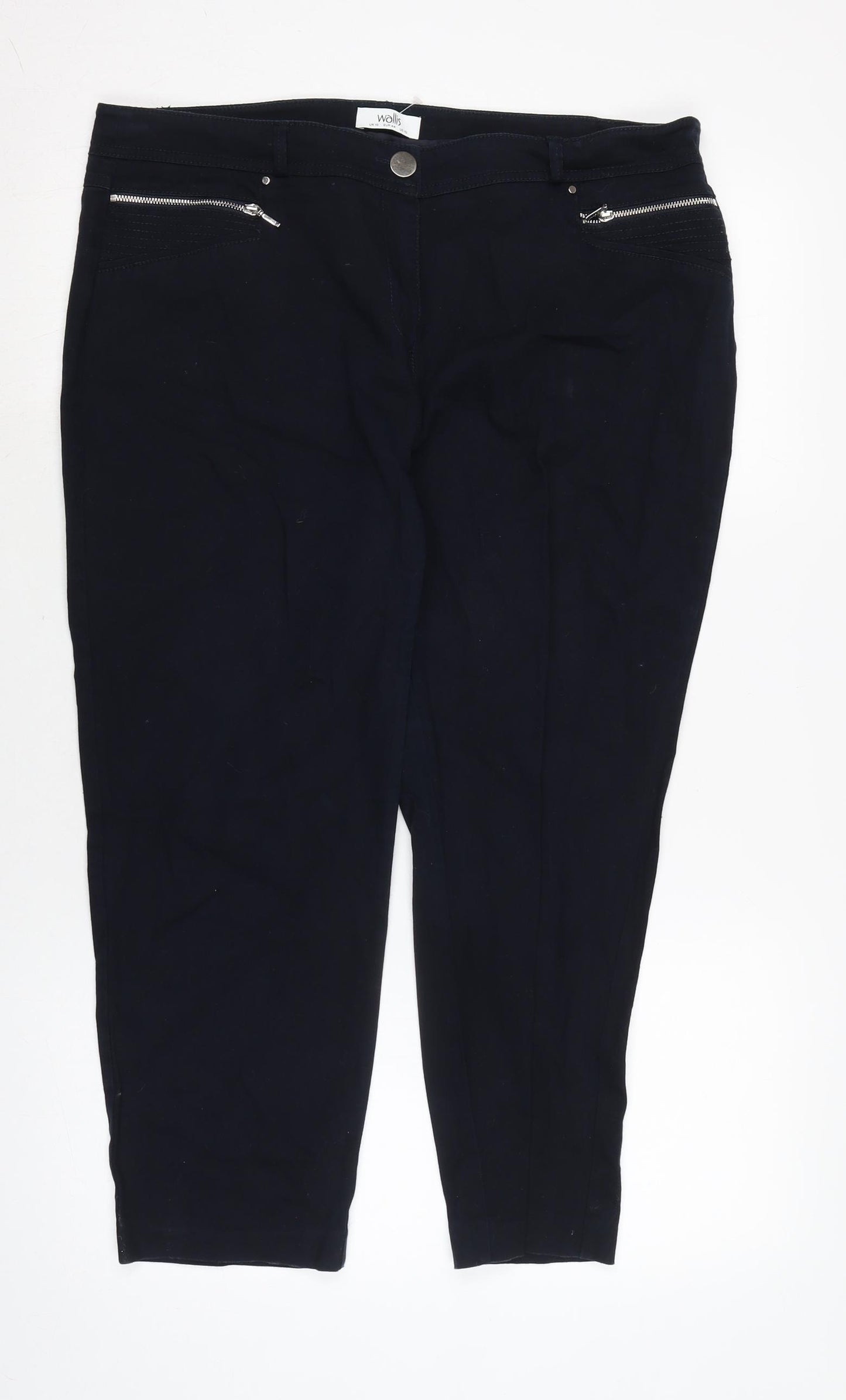 Wallis Womens Blue Cotton Blend Cropped Jeans Size 16 L23 in Regular Zip