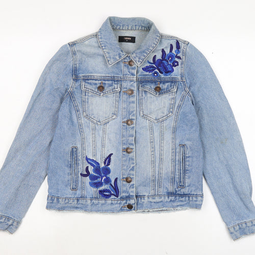 Denim Womens Blue Biker Jacket Size 8 Button