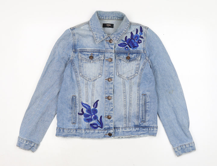 Denim Womens Blue Biker Jacket Size 8 Button