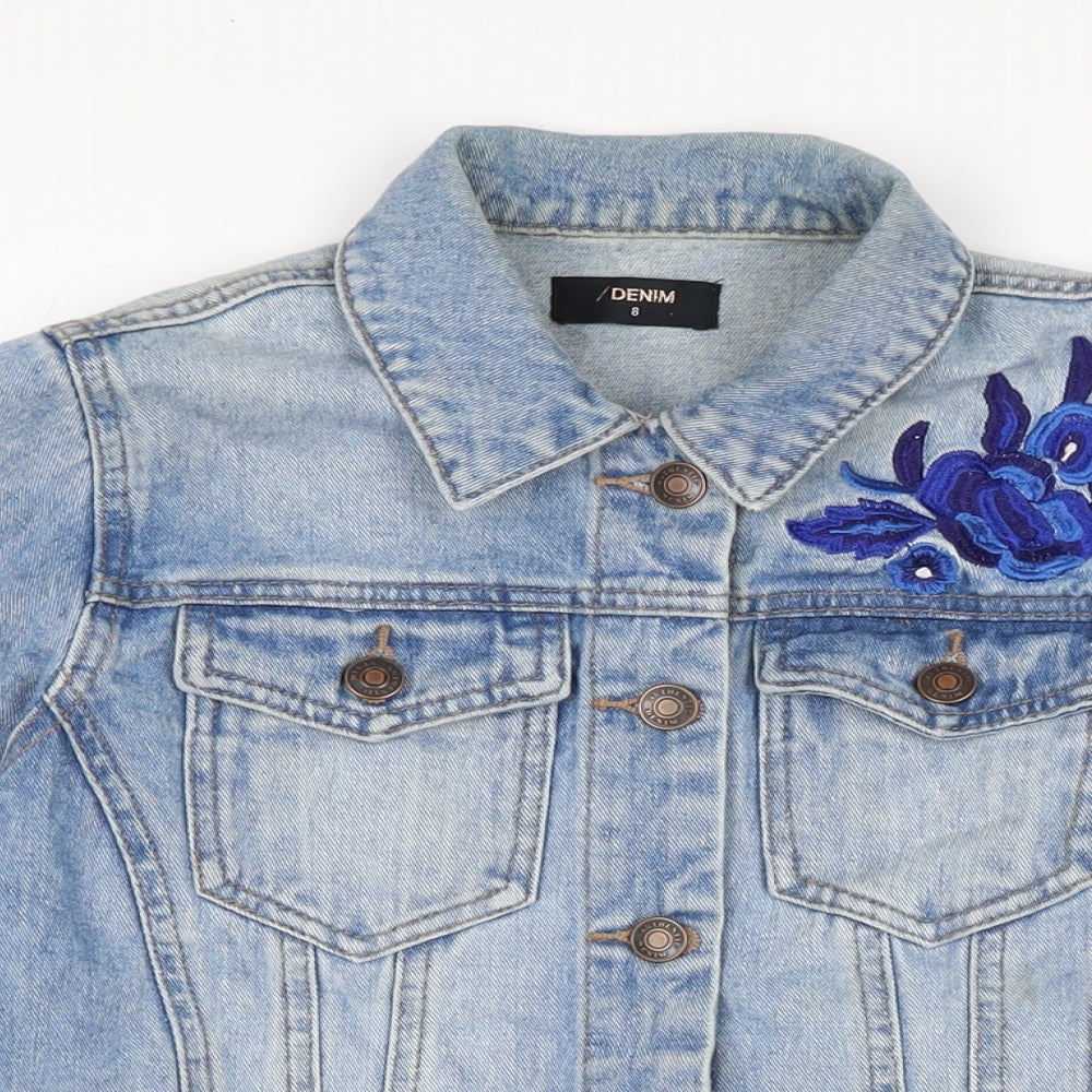 Denim Womens Blue Biker Jacket Size 8 Button