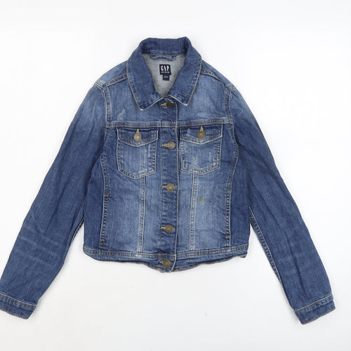 Gap Girls Blue Biker Jacket Size L Button