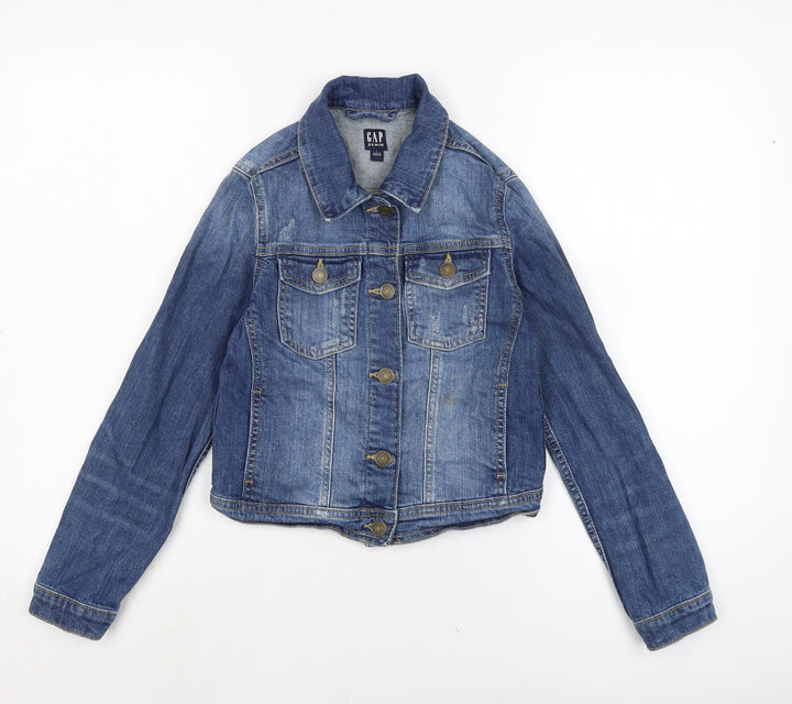 Gap Girls Blue Biker Jacket Size L Button