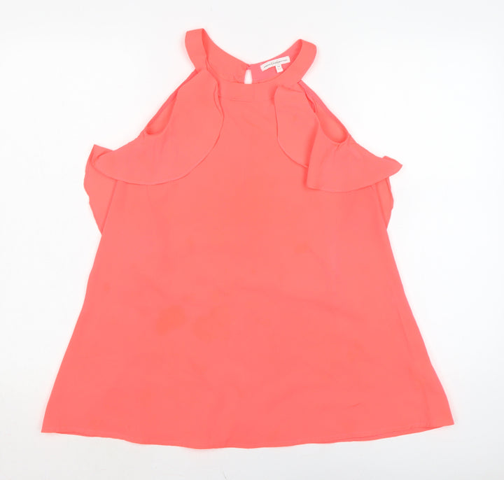 French Connection Girls Pink Polyester A-Line Size 8-9 Years Crew Neck Button