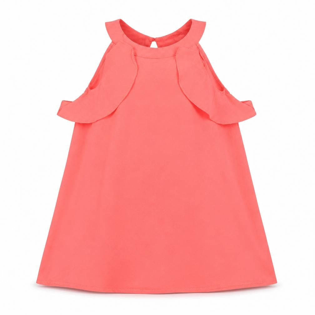Front view of French Connection girls’ pink polyester a-line, size 8-9, years crew neck button