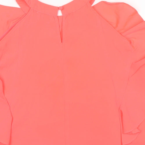 French Connection Girls Pink Polyester A-Line Size 8-9 Years Crew Neck Button