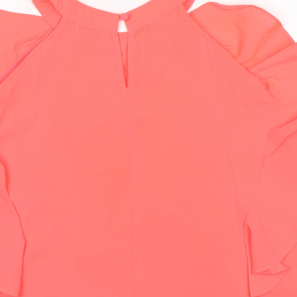 French Connection Girls Pink Polyester A-Line Size 8-9 Years Crew Neck Button