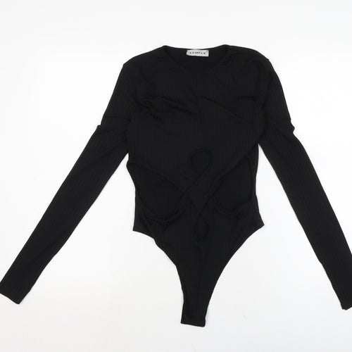 PRETTYLITTLETHING Womens Black Polyester Jersey Casual Size 8 Crew Neck Snap