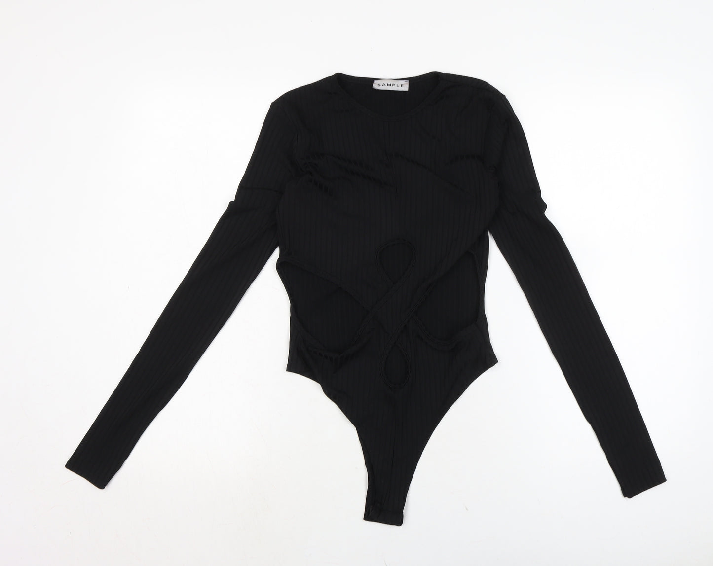 PRETTYLITTLETHING Womens Black Polyester Jersey Casual Size 8 Crew Neck Snap