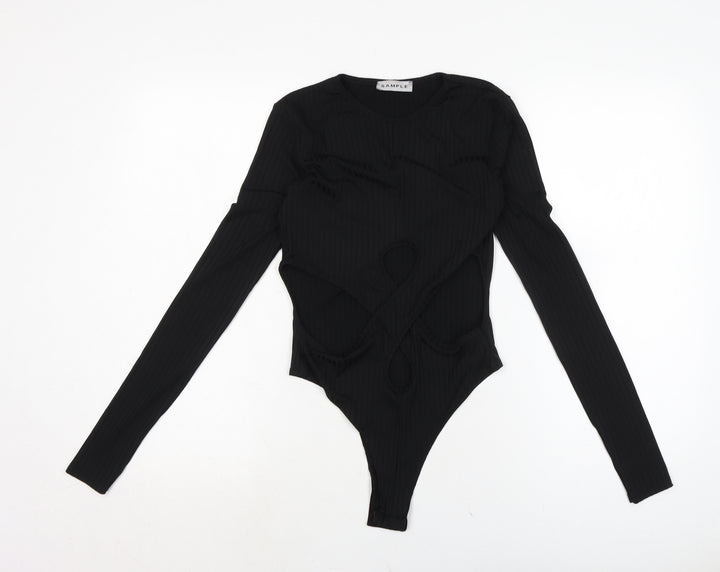 PRETTYLITTLETHING Womens Black Polyester Jersey Casual Size 8 Crew Neck Snap