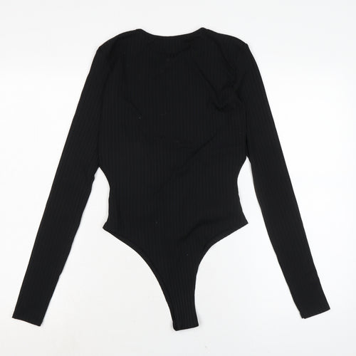 PRETTYLITTLETHING Womens Black Polyester Jersey Casual Size 8 Crew Neck Snap