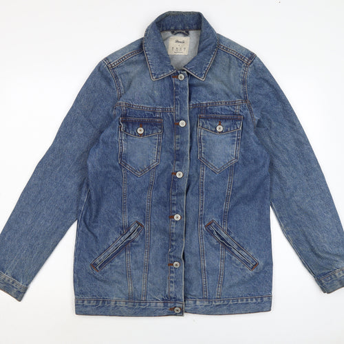 Denim & Co. Womens Blue Biker Jacket Size 10 Button