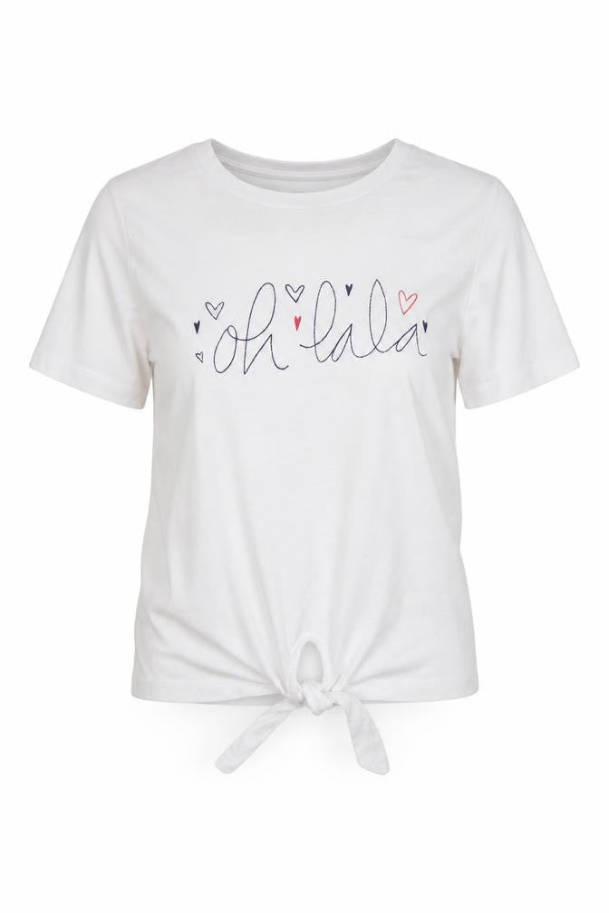 Front view of Very women’s white cotton basic t-shirt, size M, crew neck