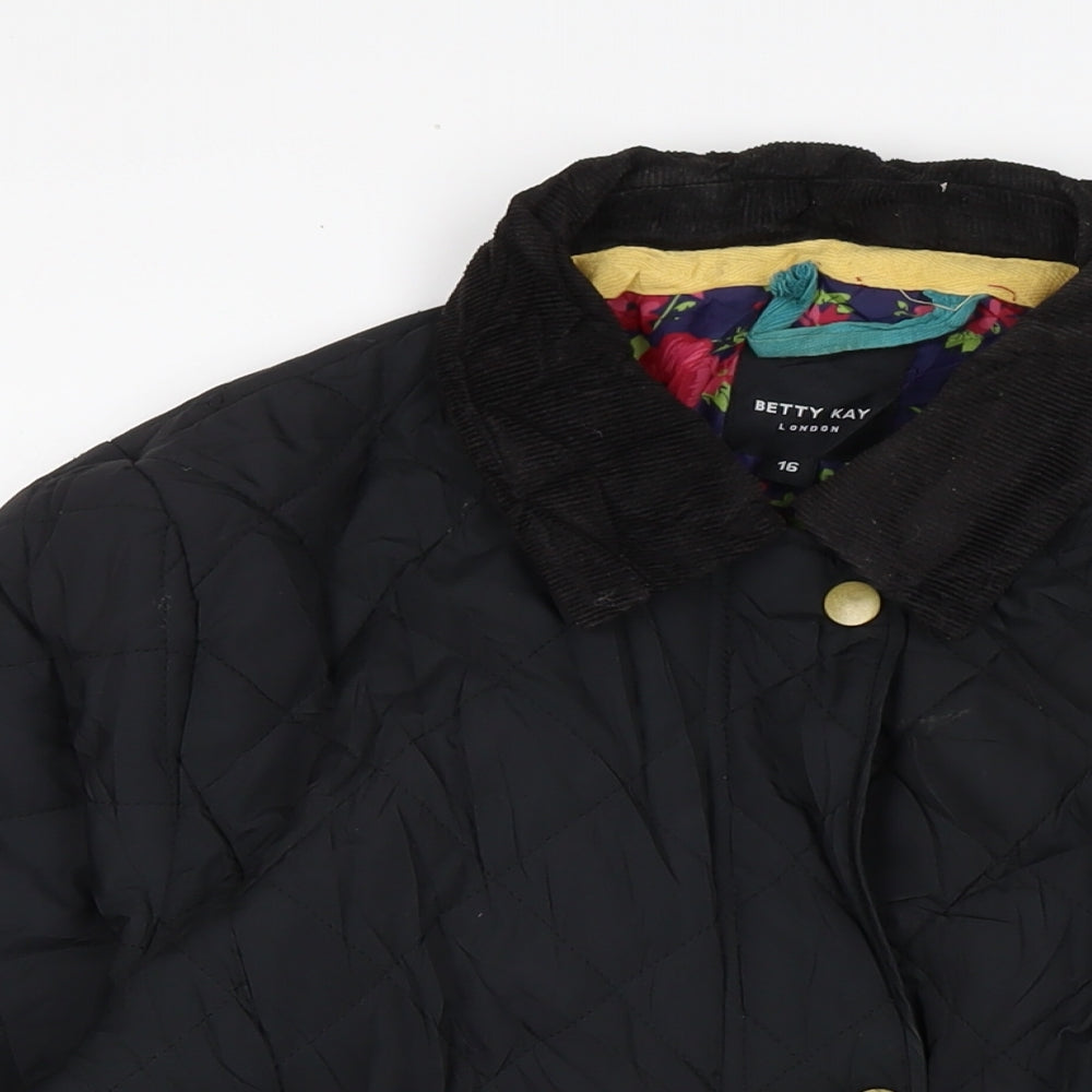 Betty kay Womens Black Quilted Jacket Size 16 Zip