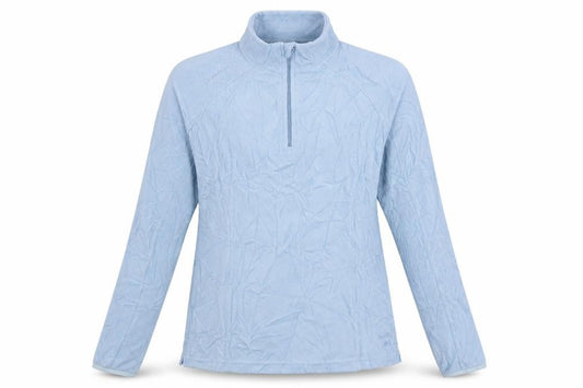 Front view of Decathlon women’s blue polyester pullover sweatshirt, size M