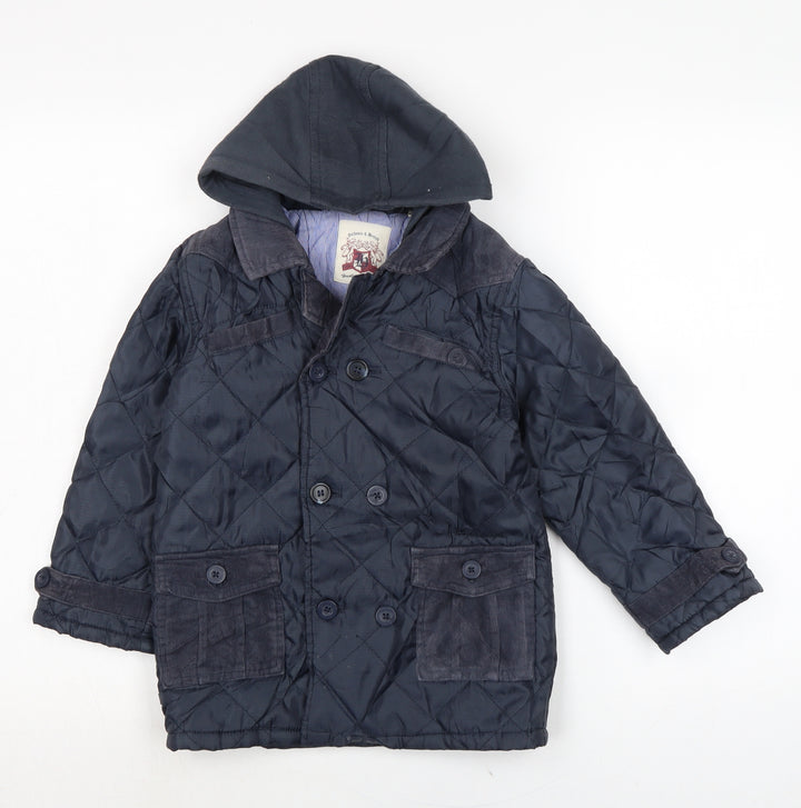 Hadleigh Boys Blue Quilted Coat Size 4-5 Years Button