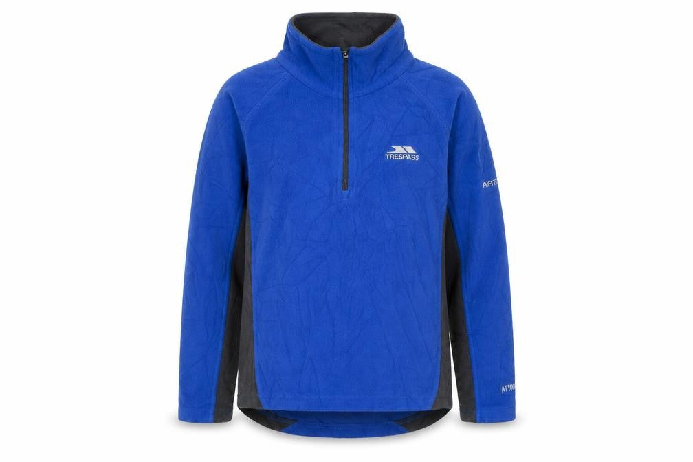 Front view of Trespass boys’ blue polyester pullover sweatshirt, size 7-8, years
